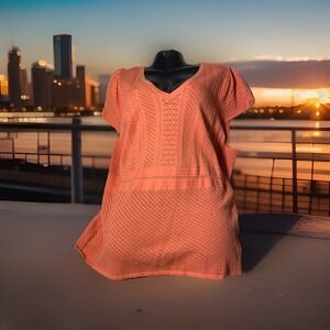 NWT Torrid 5 5x Cap Sleeve  Shirt Pointelle Crochet Women Apricot V Neck